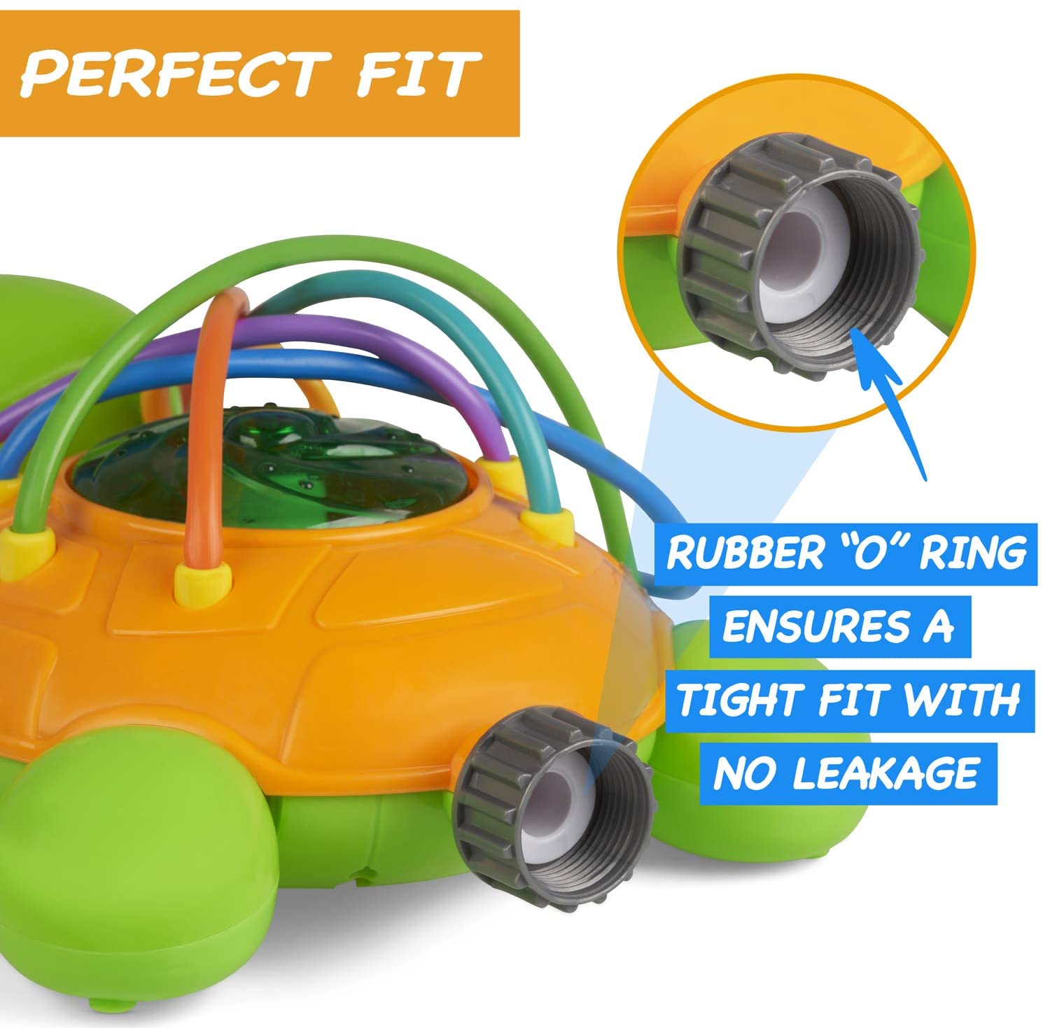 Durable, pet-friendly sprinkler toy designed for backyard summer fun, creating a refreshing splash pad for kids.