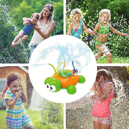 Close-up of a smiling child’s feet splashing in the water from an outdoor sprinkler toy during summer family activity.