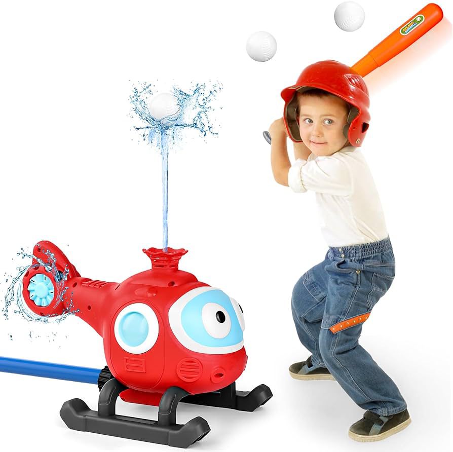 Kids laughing while playing with a colorful outdoor water sprinkler, perfect for summer backyard fun.