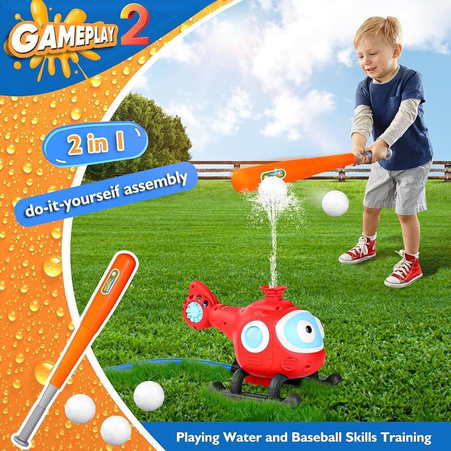 Close-up of a kids' outdoor water sprinkler in action, providing refreshing backyard summer fun.