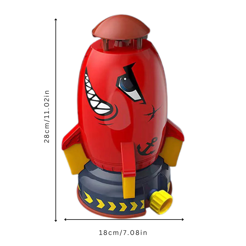 RocketSplash water rocket toy, colorful and aerodynamic, ready for outdoor play by children.