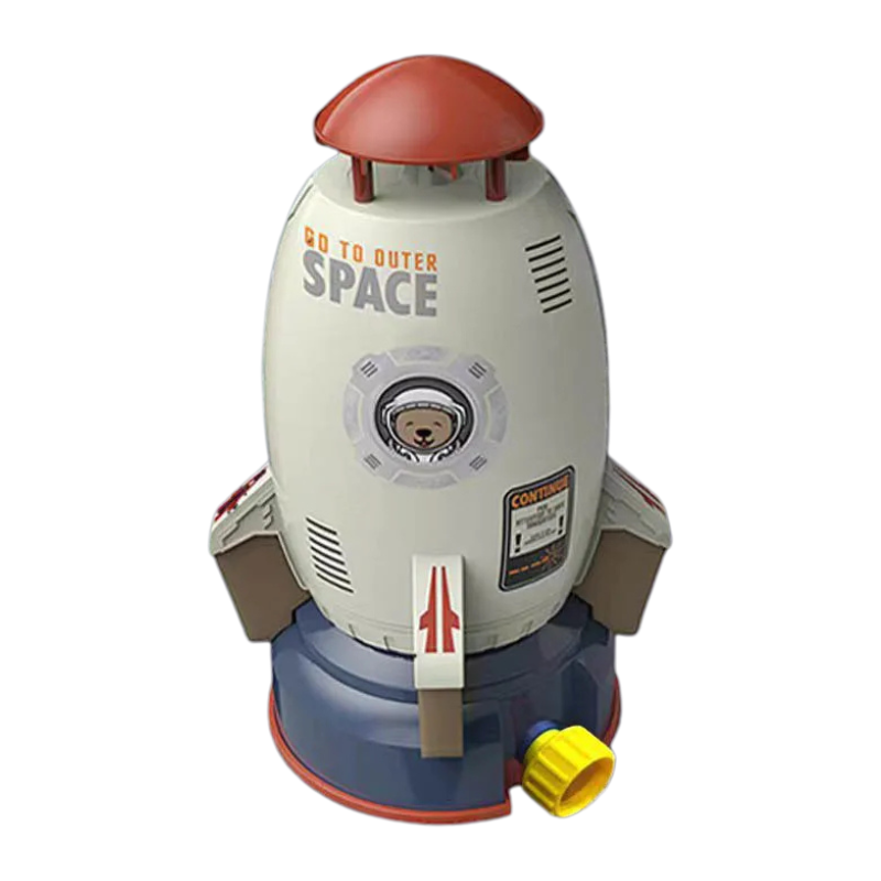 Close-up of the durable design of the RocketSplash water rocket toy, ideal for active kids' summer play.