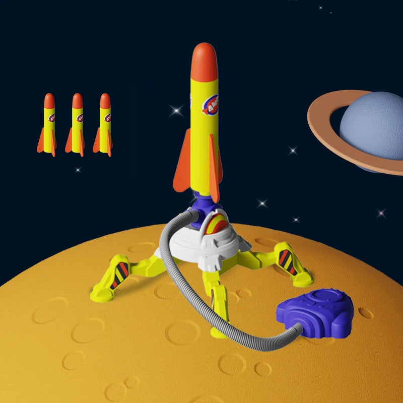 Collection of colorful LED jump rockets for outdoor play, illuminating in flight for kids' game