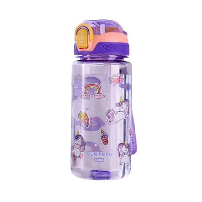 Pink leakproof dinosaur water bottle with a convenient straw, ideal for kids' daily hydration needs.