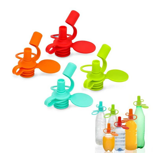 Kids' leakproof silicone bottle top, spill-free for toddlers, green color, reusable and BPA-free.