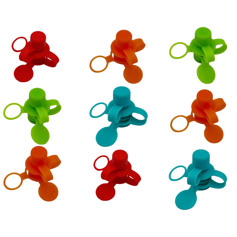 Close-up of a silicone leakproof bottle top, clear view of the spill-free mechanism, BPA-free for kids.