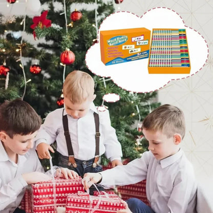 Vibrant educational flashcards for kids, showing various English words and illustrations