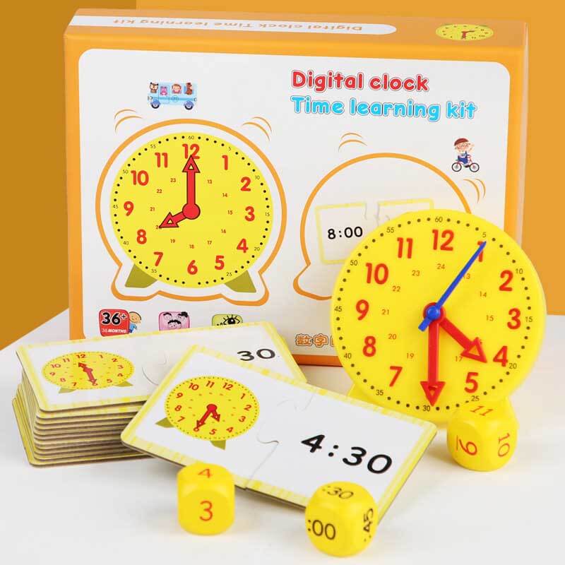 Kids Learn to Tell Time Clock Teaching Set, interactive educational toy for skill development.