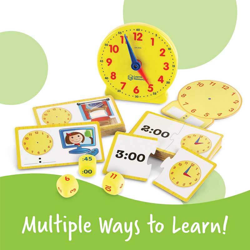 Educational toy set to help kids learn to tell time, perfect for interactive play & skill building.