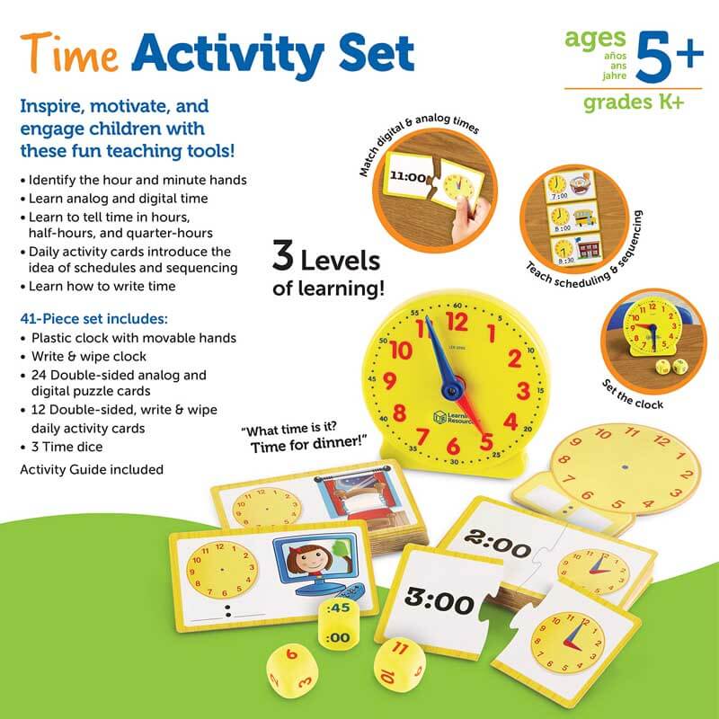 Homeschool supplies: Kids Learn to Tell Time Clock Teaching Set, engaging children's toy.