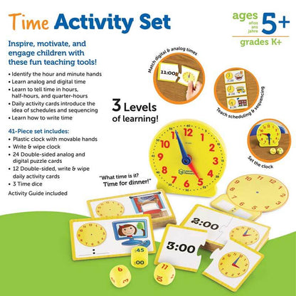 Homeschool supplies: Kids Learn to Tell Time Clock Teaching Set, engaging children's toy.