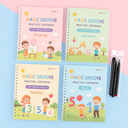 Colorful Kids Learn to Write workbook showing engaging math and letter learning exercises