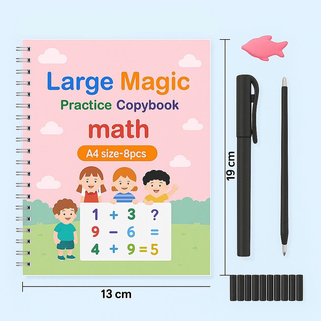 Toddler's hand holding a pen, practicing writing in an educational workbook for early learners