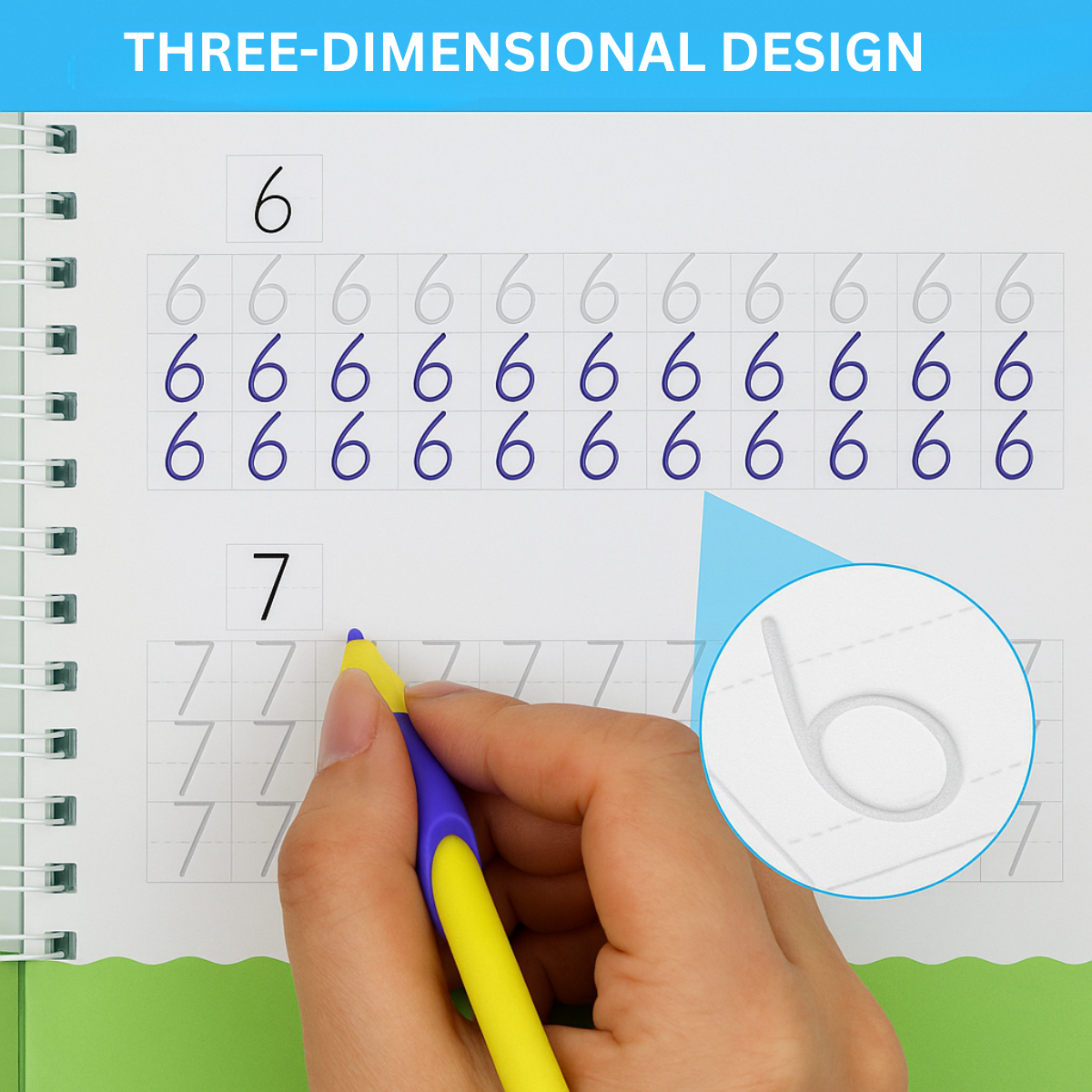 Preschooler focused on a Kids Learn to Write workbook, improving writing and early education skills