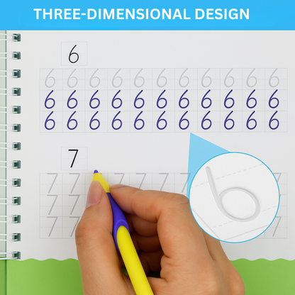 Preschooler focused on a Kids Learn to Write workbook, improving writing and early education skills