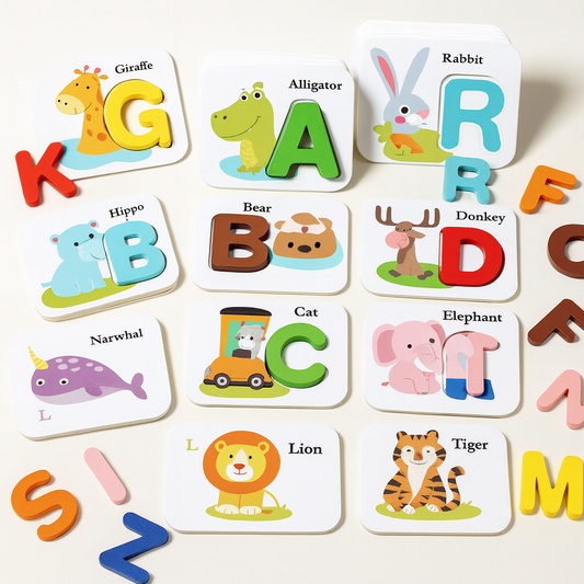 Kids learning alphabet animal wooden puzzle toy, preschool educational game for ages 3-5