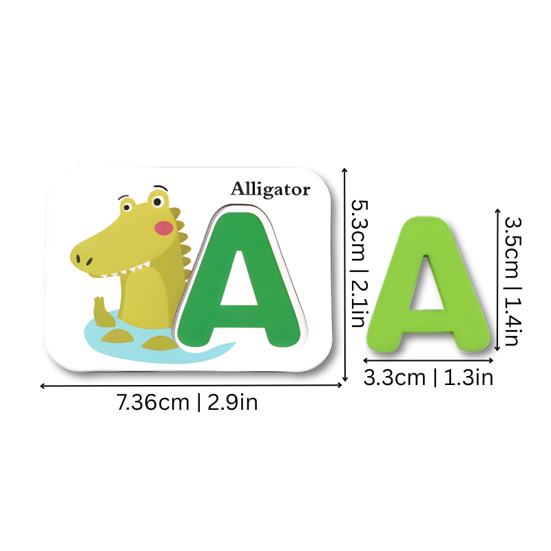 Developmental wooden alphabet animal puzzle for kids, fun learning toy with letter shapes