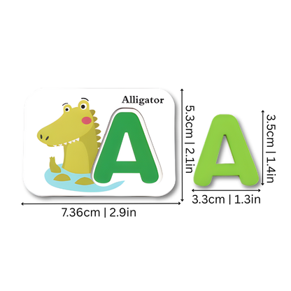Developmental wooden alphabet animal puzzle for kids, fun learning toy with letter shapes