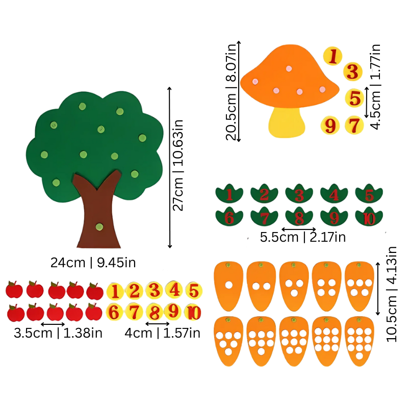 Counting toy for kids: Garden Play Set featuring vibrant felt pieces, ideal for early learning, shape recognition, and preschool.
