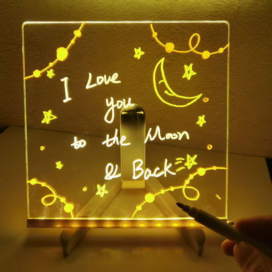 Kids' LED drawing board, illuminated for creative art & fun. A USB rechargeable night light.
