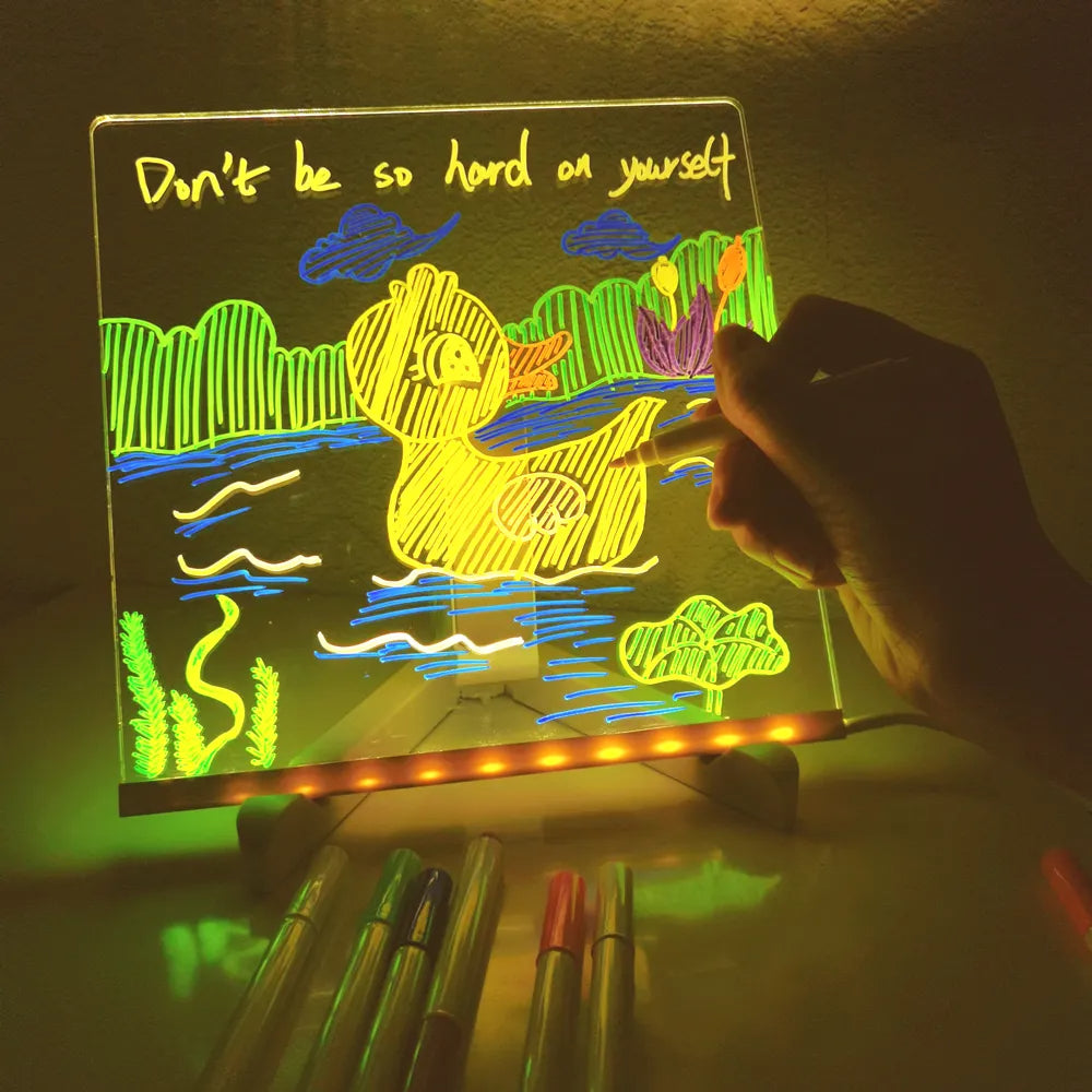 Child using LED drawing board, a creative toy & educational gift. Doubles as a night light.