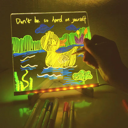 Child using LED drawing board, a creative toy & educational gift. Doubles as a night light.