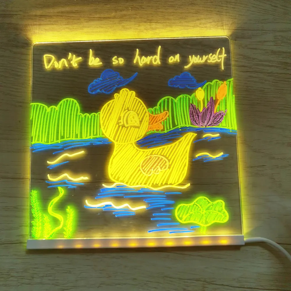 Close-up of kids' LED illuminated drawing board, perfect for budding artists & a cozy night light.