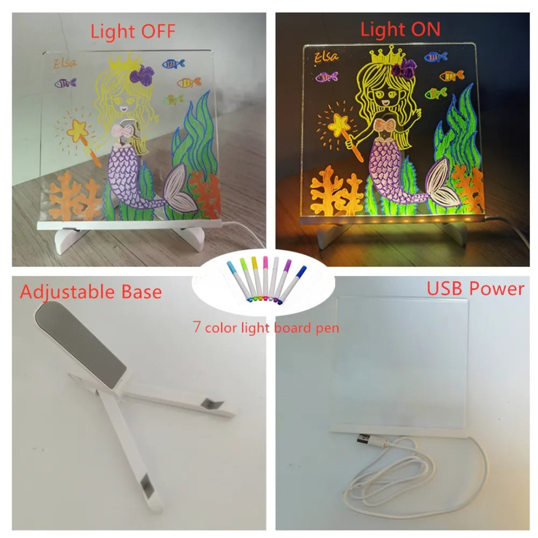Illuminated kids' drawing board, a great creative toy and educational gift, with integrated night light.