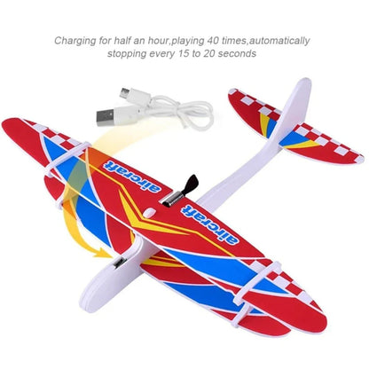 Vibrant LED foam airplane for kids, a durable glider toy designed for easy outdoor flying