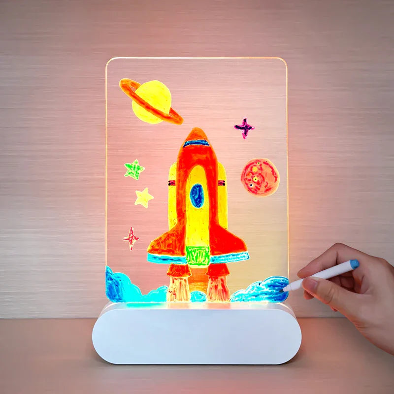 Educational LED drawing toy for kids, fostering creativity with colorful markers.