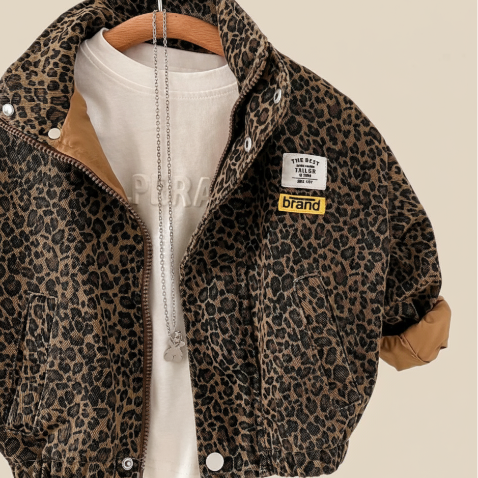 Kids' leopard print zip-up jacket and pant set, cotton, for toddlers, fall fashion