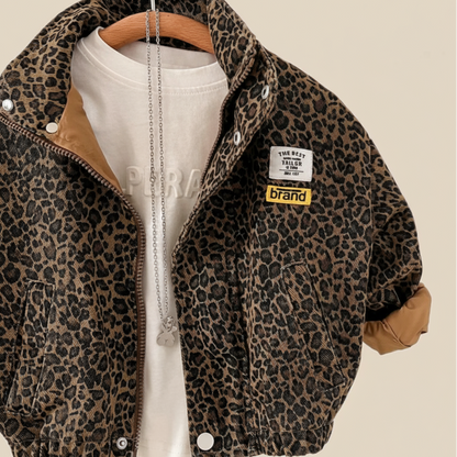 Kids' leopard print zip-up jacket and pant set, cotton, for toddlers, fall fashion