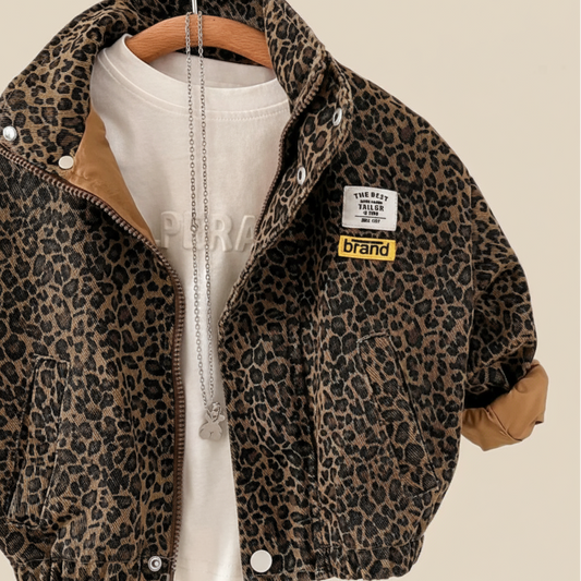 Kids' leopard print zip-up jacket and pant set, cotton, for toddlers, fall fashion
