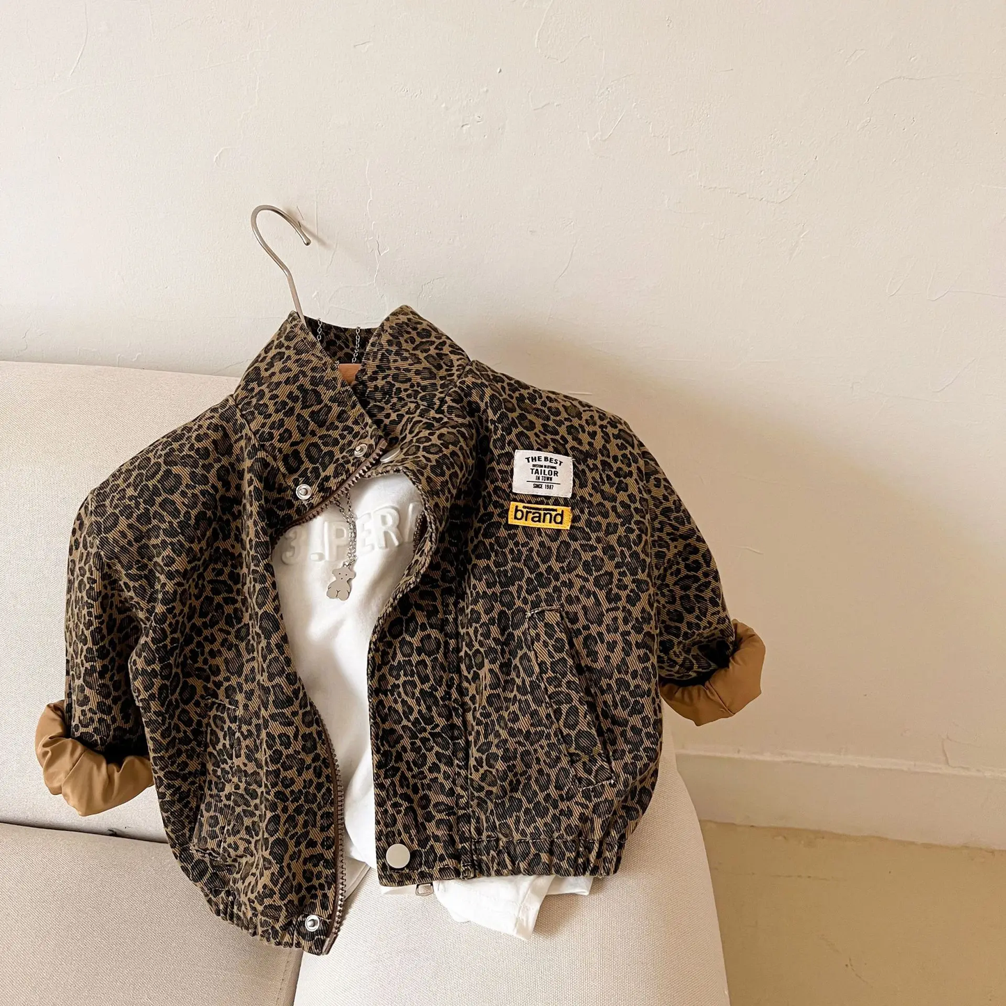 Leopard print children's cotton jacket set, ideal for comfortable daily toddler wear