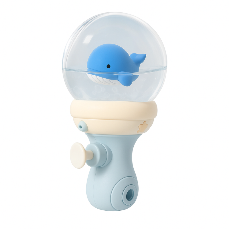 Child's hand grasping a brightly lit floating water blaster toy for summer backyard play