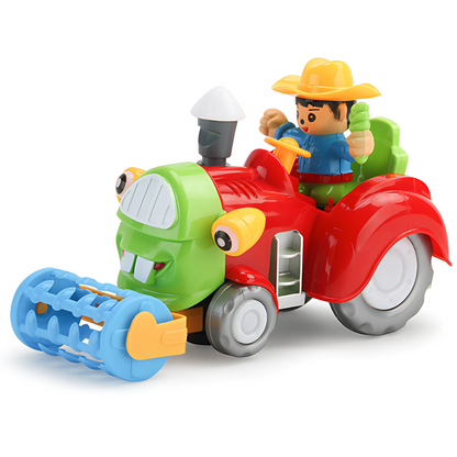 Close-up of a vibrant light-up musical tractor toy, perfect kids gift for imaginative vehicle play and sensory development.