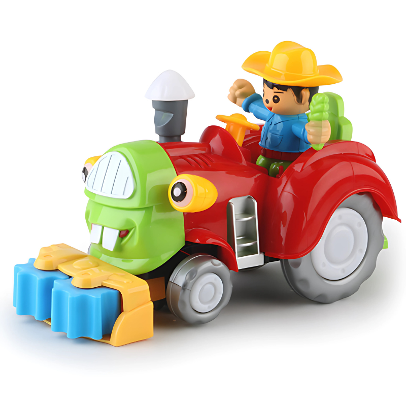 Light-up musical tractor toy, a fun and durable ABS farm vehicle, designed for toddlers' imaginative and educational play.