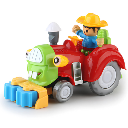 Light-up musical tractor toy, a fun and durable ABS farm vehicle, designed for toddlers' imaginative and educational play.