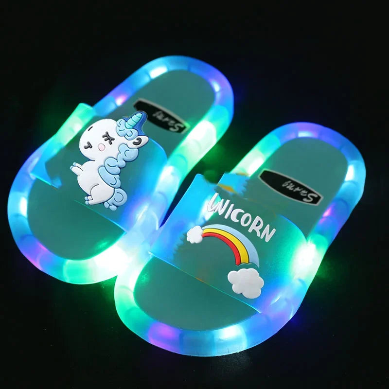 Kids' light-up unicorn slippers, magical comfort, soft indoor footwear for children