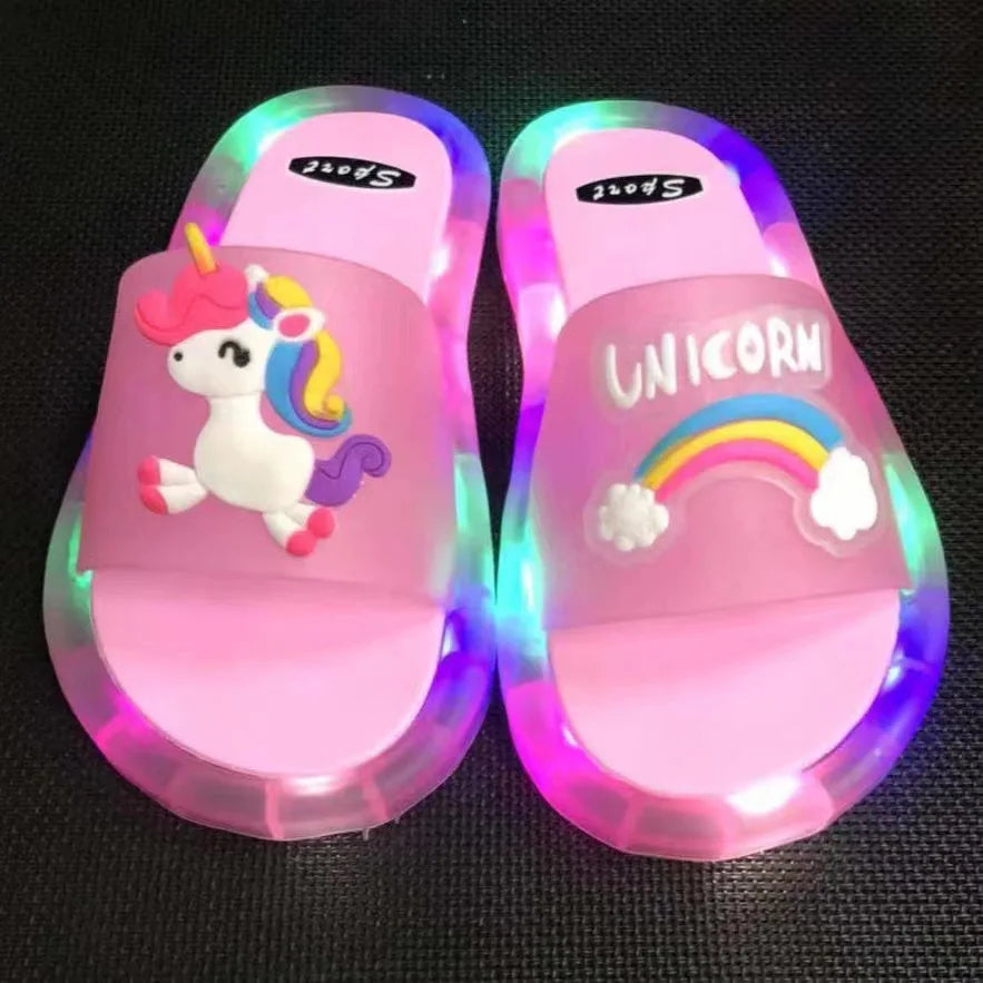 Kids' non-slip light-up unicorn slippers, safe and comfortable indoor shoes