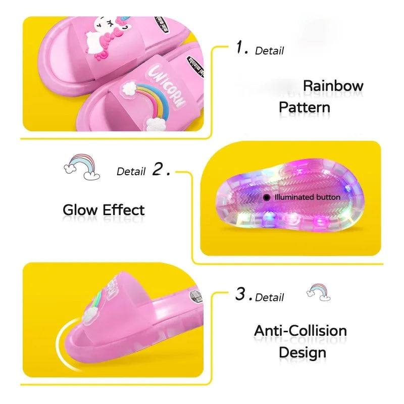 Unisex light-up unicorn slippers, comfortable and playful indoor shoes for all kids