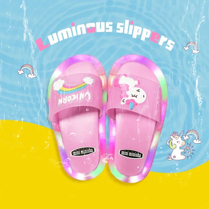 Girls' light-up unicorn slippers with sparkling horn, comfortable childrens footwear