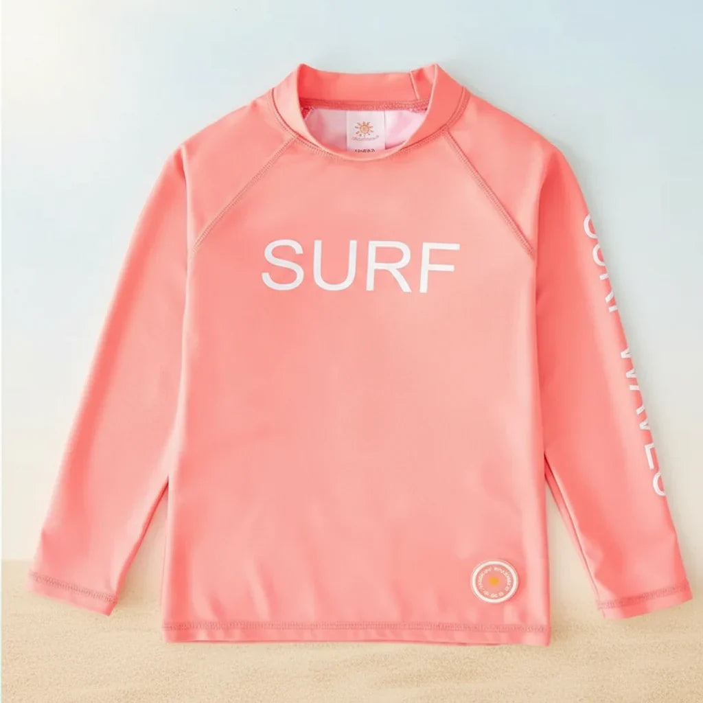 Navy blue long-sleeve rash guard, UPF 50+ sun protection for toddlers, quick dry fabric.