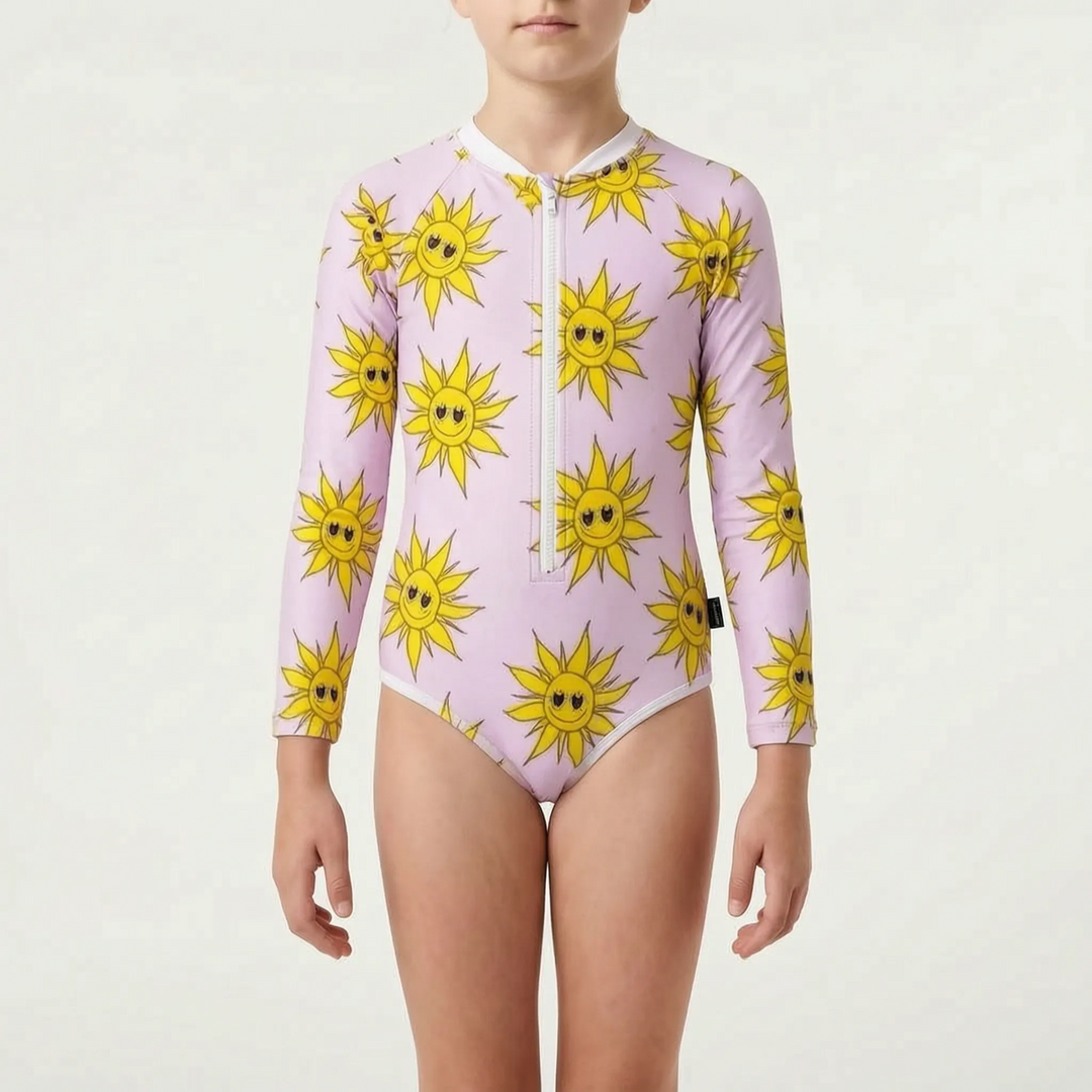 Comfortable kids' long-sleeve swimwear, offering full sun protection for active play.