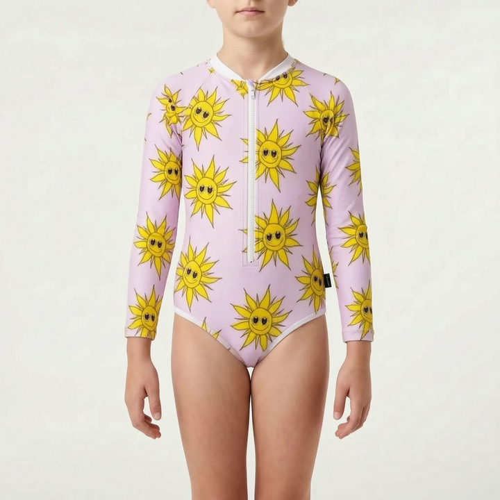 Comfortable kids' long-sleeve swimwear, offering full sun protection for active play.