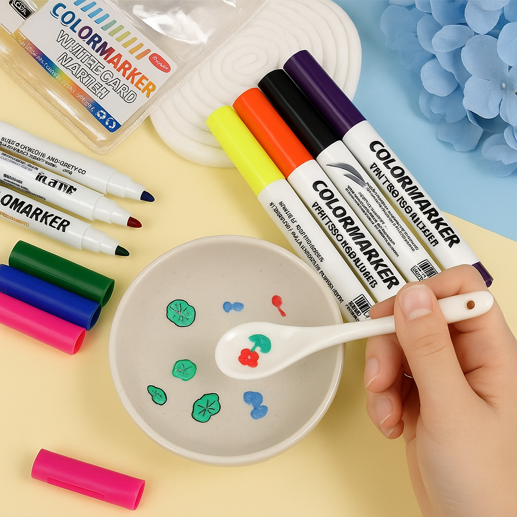 Floating art markers in action: a red Magical Floating Art Water Pen drawing on an aqua surface