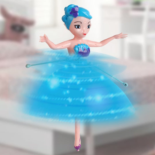 Flying princess doll for kids with bright LED lights, providing magical and interactive indoor entertainment.