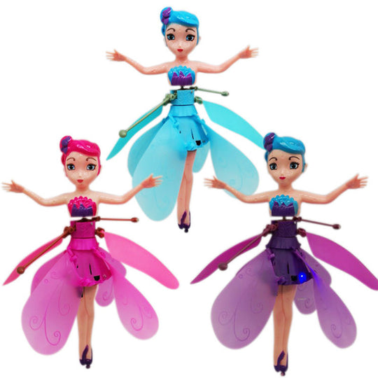 Childrens' flying princess doll with LED lights, an interactive and magical hand-controlled toy for girls.