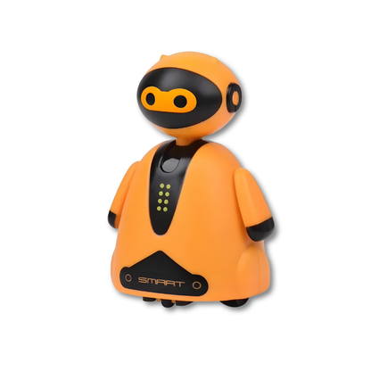 Close-up of the Line-Following Robot Toy, a red kid's robot, actively tracing a line, perfect for creative children