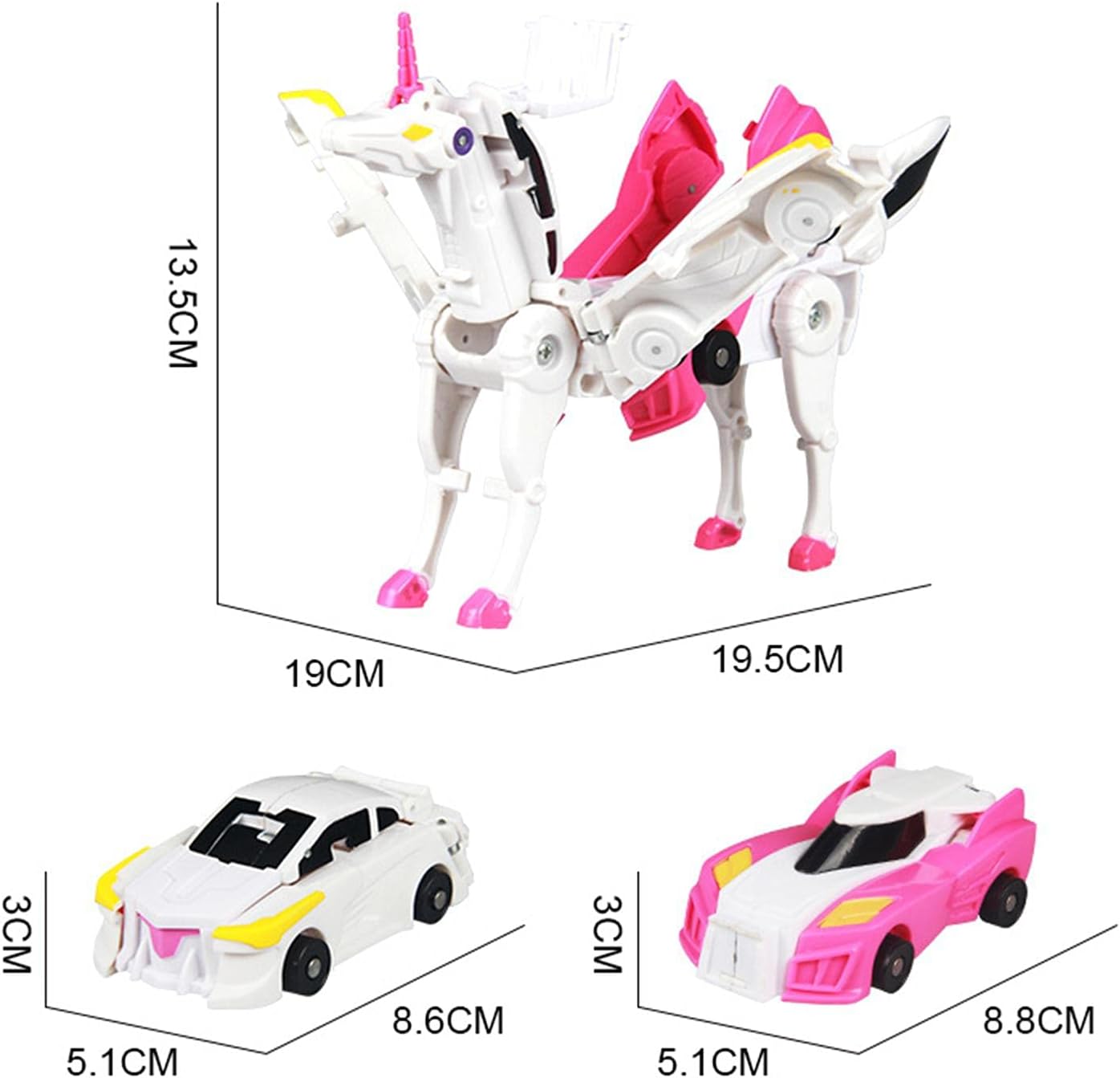 Children's toy: white and pink unicorn car transformer, perfect for gifts